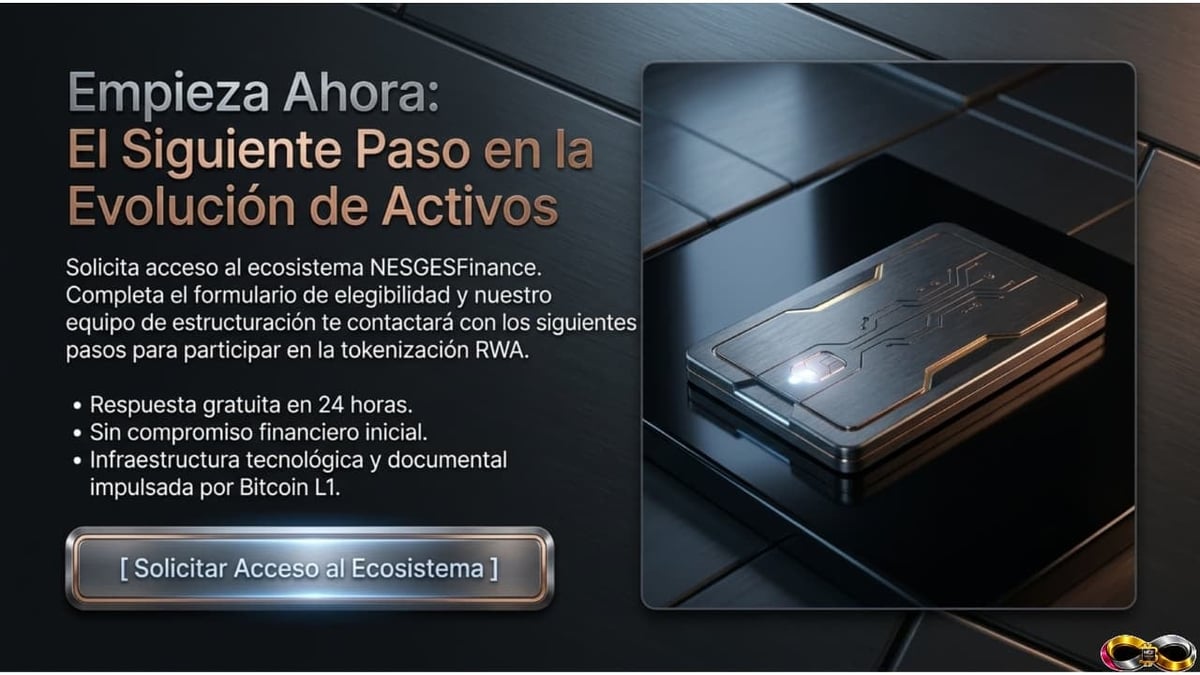Spanish promotional banner for NEOSEF Finance featuring smartphone and bitcoin information with call-to-action button